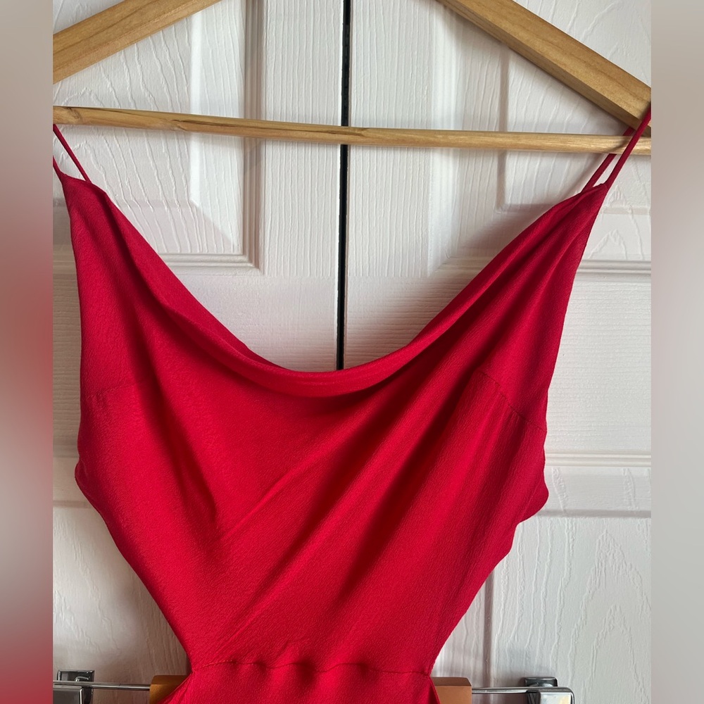 Red Backless Cowl Neck Dress w/ Side Slits - Picture 6 of 10